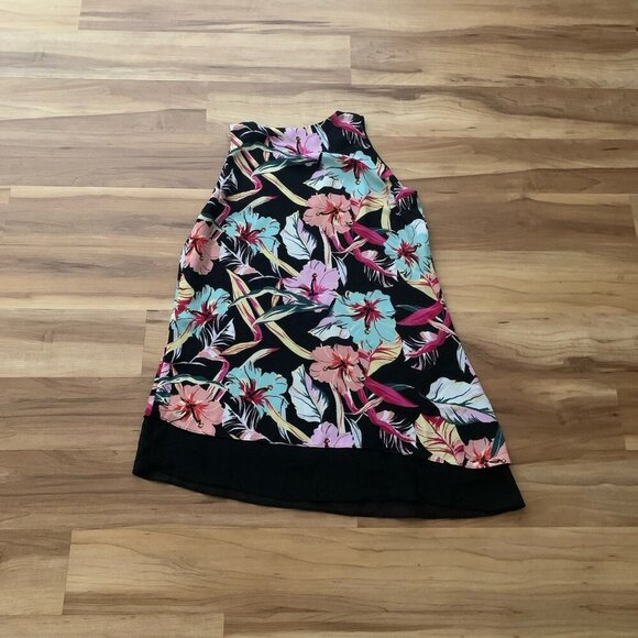 Zac & Rachel Small Black Tropical Floral Lined Sleeveless Tank Blouse Tunic NWT - Picture 5 of 10